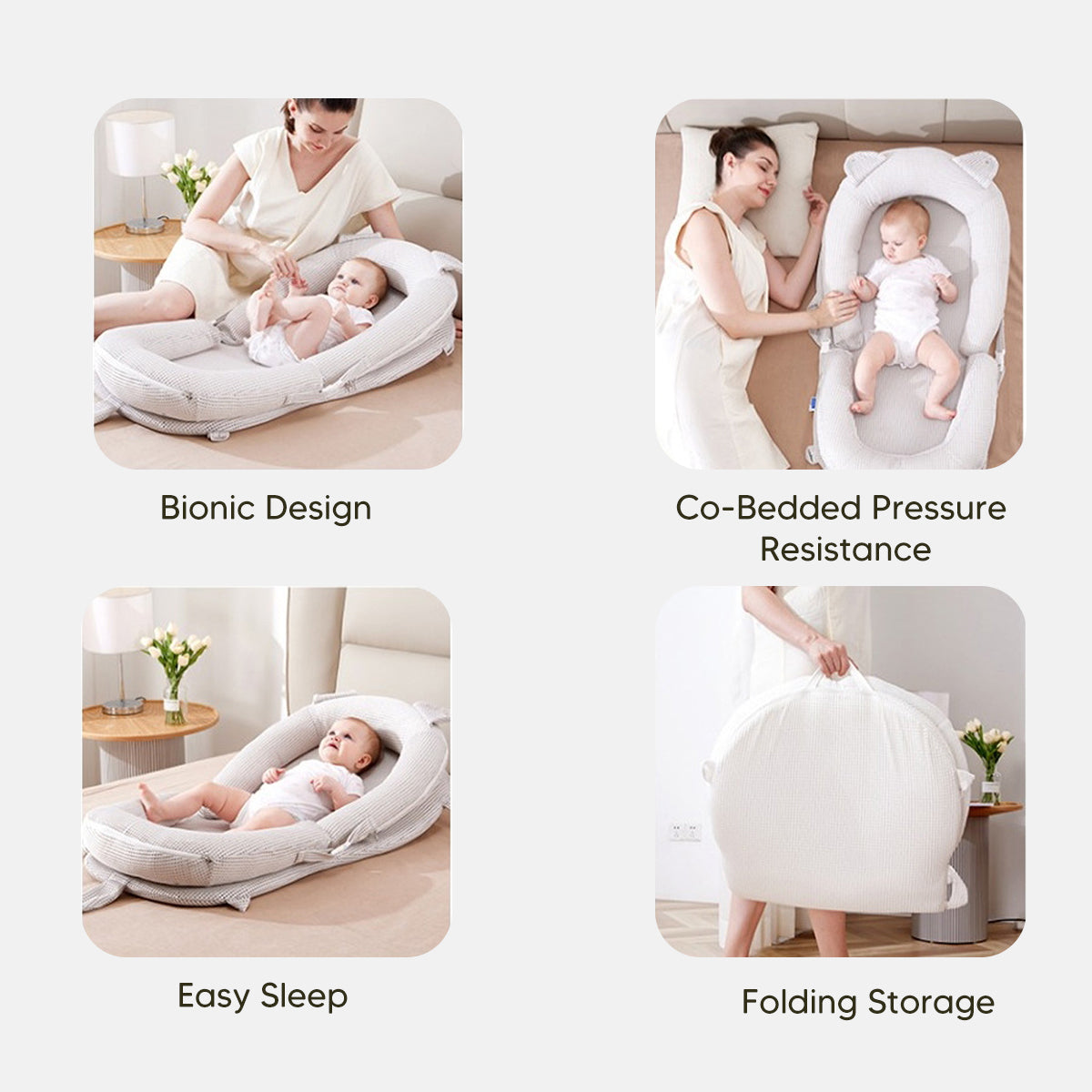 Portable Baby Lounger，Travel-Friendly Infant Sleeper，Cozy and Comfortable Nest Bed，Multi-Function Baby Resting Pod，Foldable Baby Sleep Solution