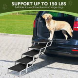 Dog Car Stairs, Folding Dog Ramp for Large Dogs, Aluminum Frame Pet Stairs, 5 Steps - Black